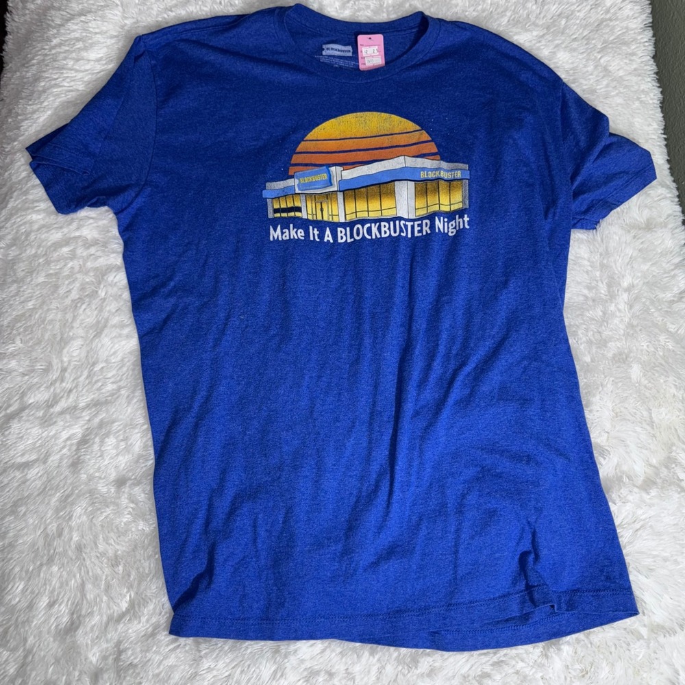 Blockbuster Mens Graphic T-Shirt Blue Make It A Blockbuster Night Size 2XL